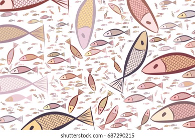 Hand drawn fish illustrations background, good for graphic design, invitations cards, flyers, wallpapers, booklets or posters Vector graphic.
