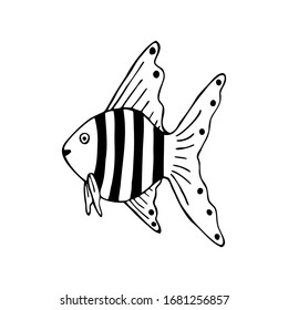 Hand drawn fish isolated on a white background. Doodle, simple outline illustration. It can be used for decoration of textile, paper.