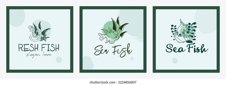 colección de plantillas de diseño de logotipo de pez dibujado a mano