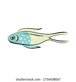 Hand drawn fish and marine life sticker collection in pastel color. Vector illustration in cartoon and sketch stile.
