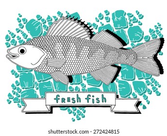 Hand drawn fish on ice