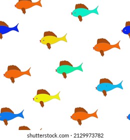 Hand drawn fish pattern. Cartoon tropical fish set. Seamless patern, vector design eps 10