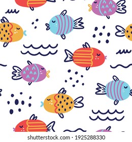 Hand drawn fish pattern. Fishes background