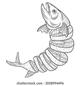 Hand drawn fish scketch cut in pieces