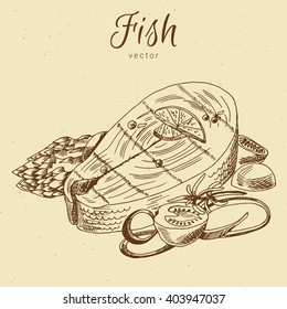 Hand drawn fish, seafood