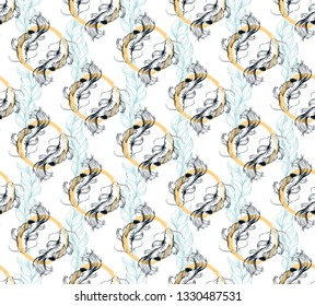 Hand drawn fish seamless pattern white