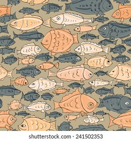 hand drawn fish seamless pattern