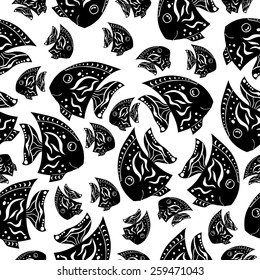 hand drawn fish seamless pattern
