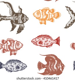 hand drawn fish seamless pattern