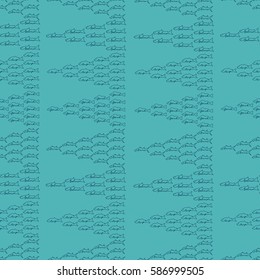 Hand drawn fish seamless pattern. Tuna, salmon, herring, catfish, sardine, perch, sprat, carp, trout, mackerel. 
