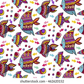 Hand drawn fish seamless vector pattern