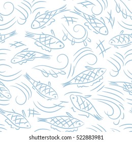 hand drawn fish seamless vector pattern