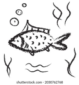 Hand drawn fish in sketch style on white