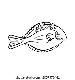 Cirujano de peces dibujado a mano. Icono de estilo de doodle vectorial. Ilustración del vector