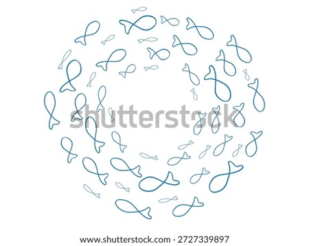 Hand drawn fish swimming group, fish swarm in circular