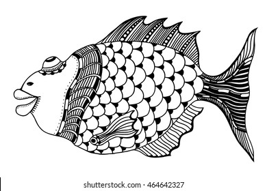 hand drawn fish, vector doodle illustration. Motive of sea life