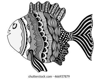 hand drawn fish, vector doodle illustration. Motive of sea life