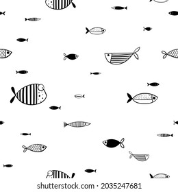 Hand drawn fishes seamless pattern