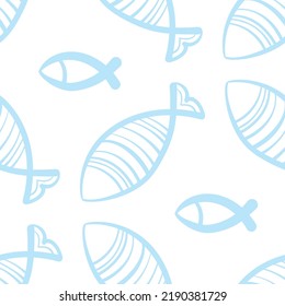 Patrón de peces dibujados a mano sin fisuras. Fondo de los peces esquematizados, baldosas de doodle, símbolos de pesca dibujados, ilustración del vector de los peces oceánicos