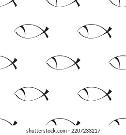 Hand drawn fishes seamless pattern. Sketched fish background, doodle sea tile, drawing fishing symbols, ocean fish vector illustration