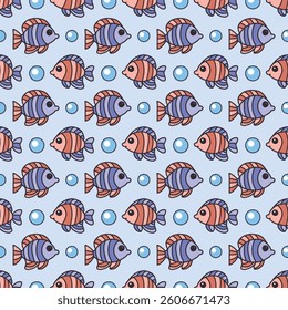 Hand drawn fishes seamless vector pattern for fabric design, wallpaper, wraping paper.