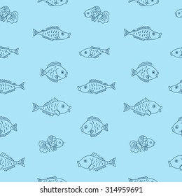 Hand drawn fishes . Vector seamless pattern with fishes.