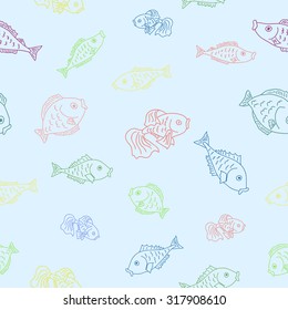 Hand drawn fishes . Vector seamless pattern with fishes.
