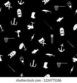 Hand drawn fishing elements. Graphic vector seamless pattern.