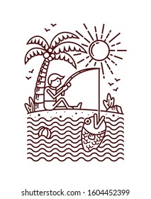 Hand drawn fishing line illustration