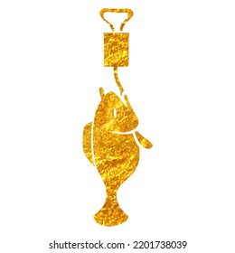 Hand drawn Fishing scale icon in gold foil texture vector illustration
