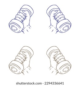 Hand Drawn Fist With Dumbbell Vector illustration. Sketch Design. Gym Emblem
