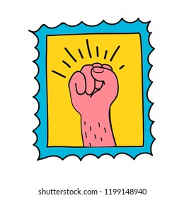 Hand drawn fist on a stamp illustration