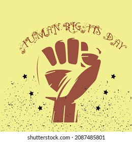 Hand drawn fist raise up, Human Rights Day poster grunge texture, vector, Illustration, banner, flyer, social media post, cover design.