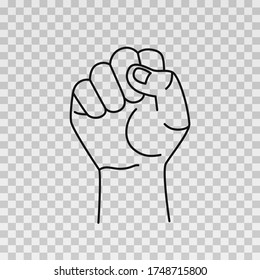 Hand drawn Fist raised isolated on transparent background. Jammed fist. Sketch. Vector illustration.