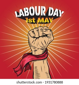 Hand Drawn of Hand fist for World Labour day 1 May . Vector Illustration