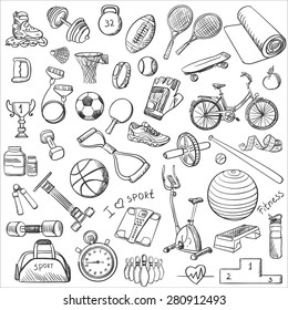 Hand drawn Fitness doodle set, excellent vector illustration, EPS 10