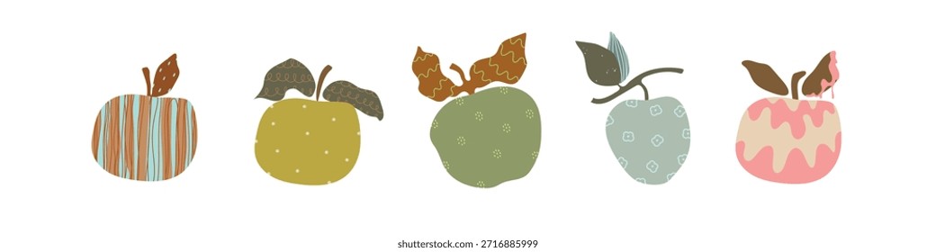 Mão desenhou cinco maçã abstrata de desenho sobre fundo branco. Ilustração de vetor