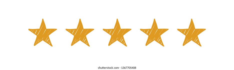 Hand Drawn Five Gold Stars On The White Background