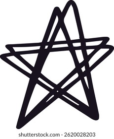 Hand drawn five pointed star showcasing a network of intricate scribbled lines, creating a unique and eye catching design element perfect for various creative projects and artistic expressions