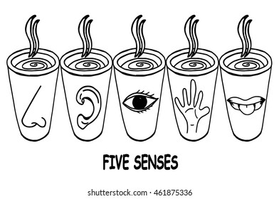 Hand drawn five Senses Icon in glass