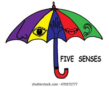 Hand drawn five Senses Icon with umbrella