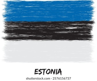 Hand drawn flag (banner) in grunge style. The national symbol of a European country Estonia.