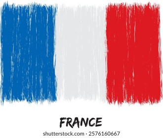 Hand drawn flag (banner) in grunge style. The national symbol of a European country France.