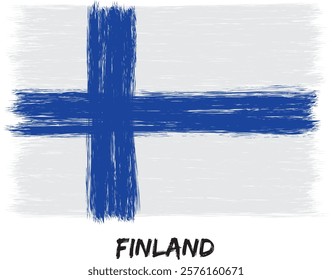 Hand drawn flag (banner) in grunge style. The national symbol of a European country Finland.