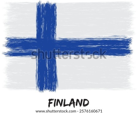 Hand drawn flag (banner) in grunge style. The national symbol of a European country Finland.