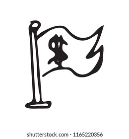 Hand Drawn flag doodle. Sketch dollar icon. Decoration element. Isolated on white background. Flat design. Vector illustration.