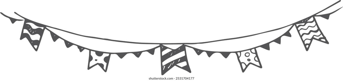 Hand drawn flag garland doodle. Party bunting