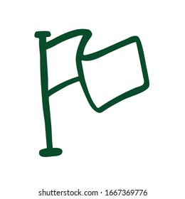 Hand drawn flag icon. Logo symbol vector outline. Isolated illustration on white background. Design for print and coloring books. Cartoon pictogram for game. Doodle pennant