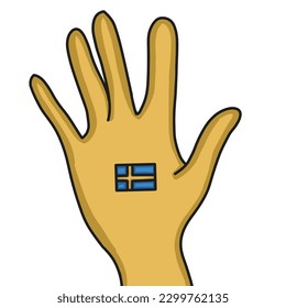 Mano dibujada mano con la bandera sobre ella, aislada en fondo blanco,ilustración vectorial eps10