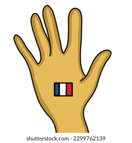Hand drawn hand with flag on it,isolated on white background,vector illustration eps10